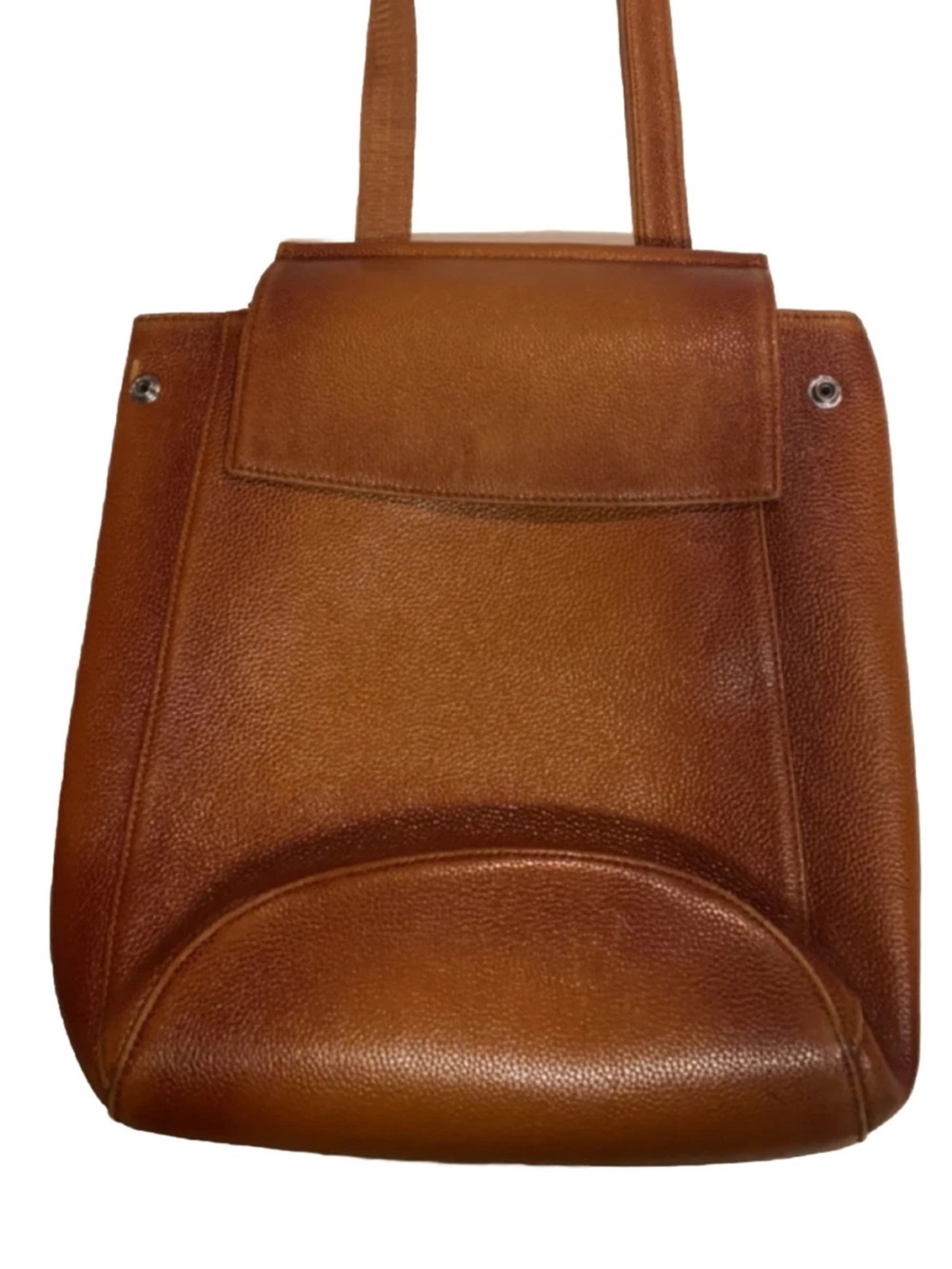 Large British tan pebbled leather back pack, HESHE rust color leather purse